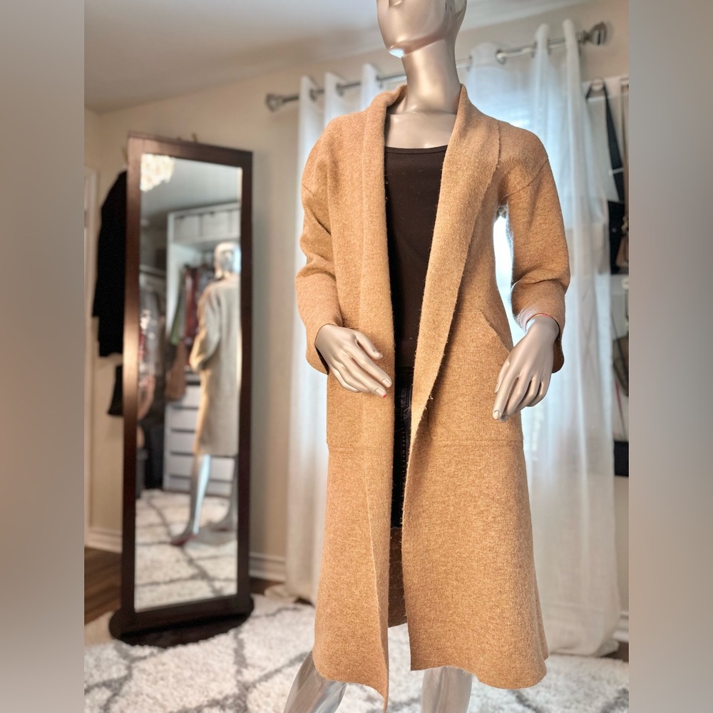 Anthropologie Mo:Vint Tan Longline Angora Blend Open Cardigan Sweater Size Small